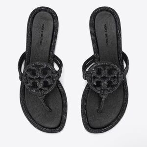 Tory Burch Black Beaded Miller Thong Sandals